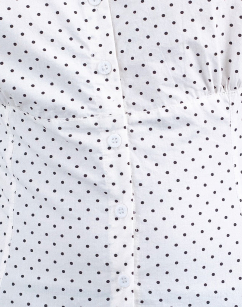 Image of Aspen Puff Sleeve Blouse in Micro Polka White and Black