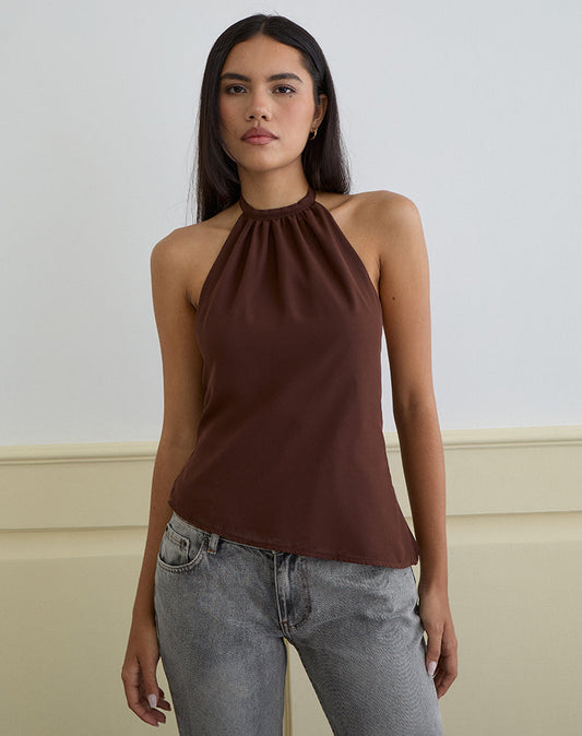 Image of Astina Halterneck Top in Chiffon Brown