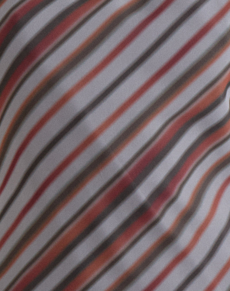 Image of Astina Halterneck Top in Chiffon Grey and Maroon Diagonal Stripe