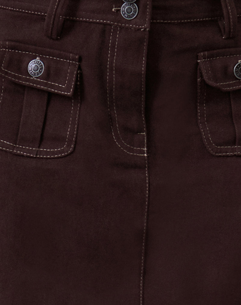 Image of Astor Midi Skirt in Brown with Contrast Stitch