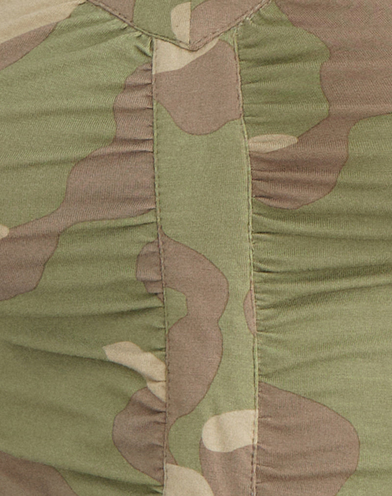Image of Atheia Gathered V-Neck Top in Blurry Camo Khaki