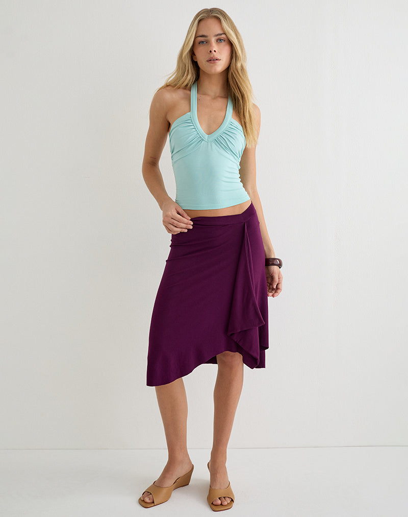 Image of Athenia Ruched V Neck Top in Rayon Jersey Aqua