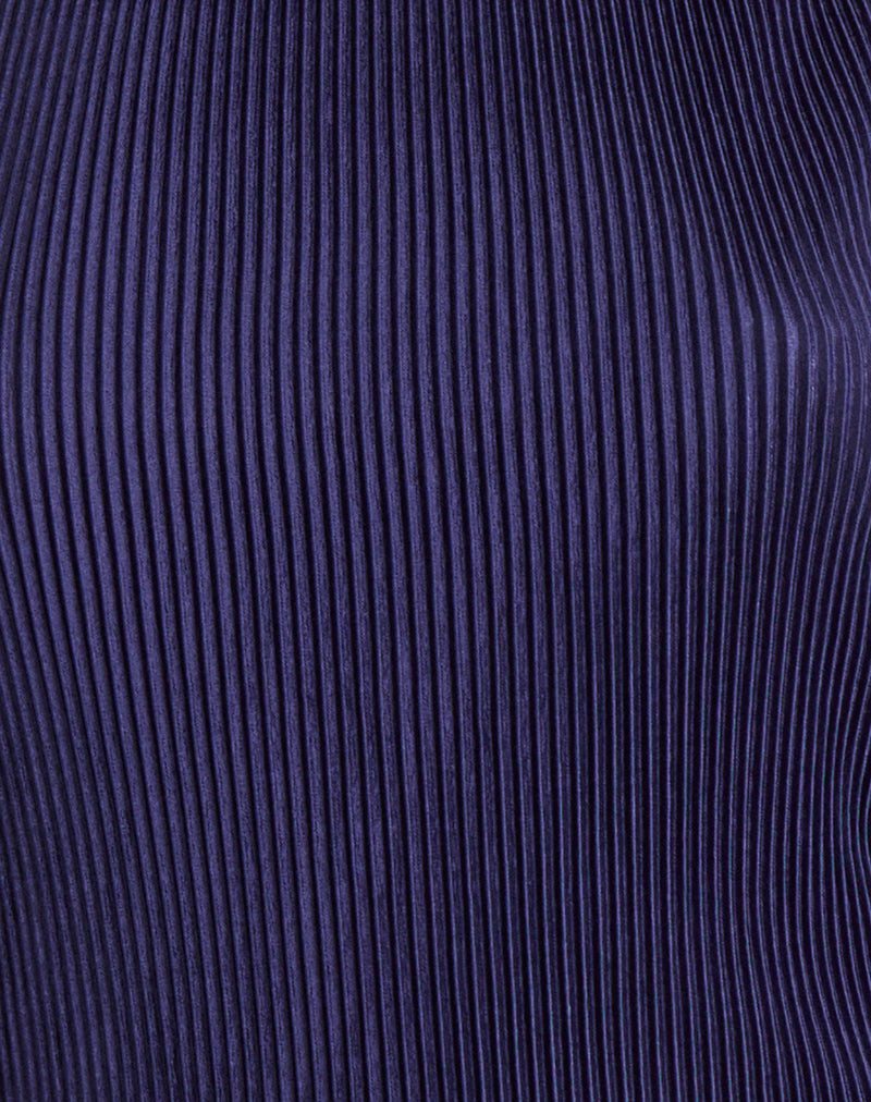 Image of Atsila High Neck Sleeveless Top in Plisse Navy