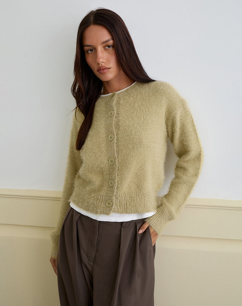 Image of Audrina Cardigan in Fluffy Knit Sage