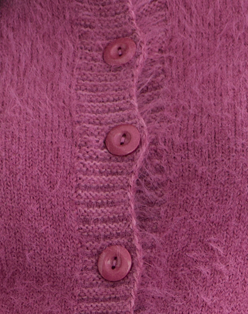 Image of Audrina Cardigan in Fluffy Knit Grape