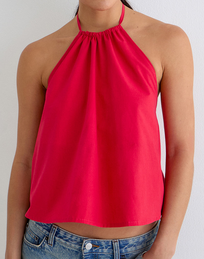 Image of Aure Halterneck Top in Poplin Scarlet Red