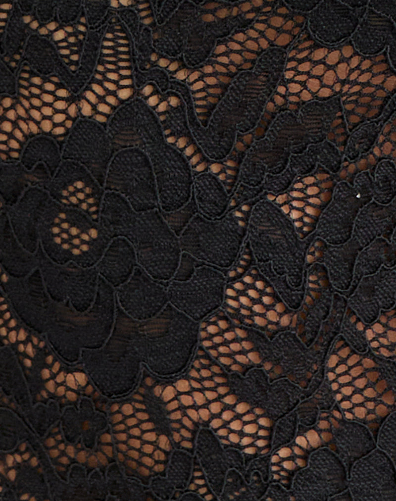 Image of Axelle Hooded Top in Floral Lace Black