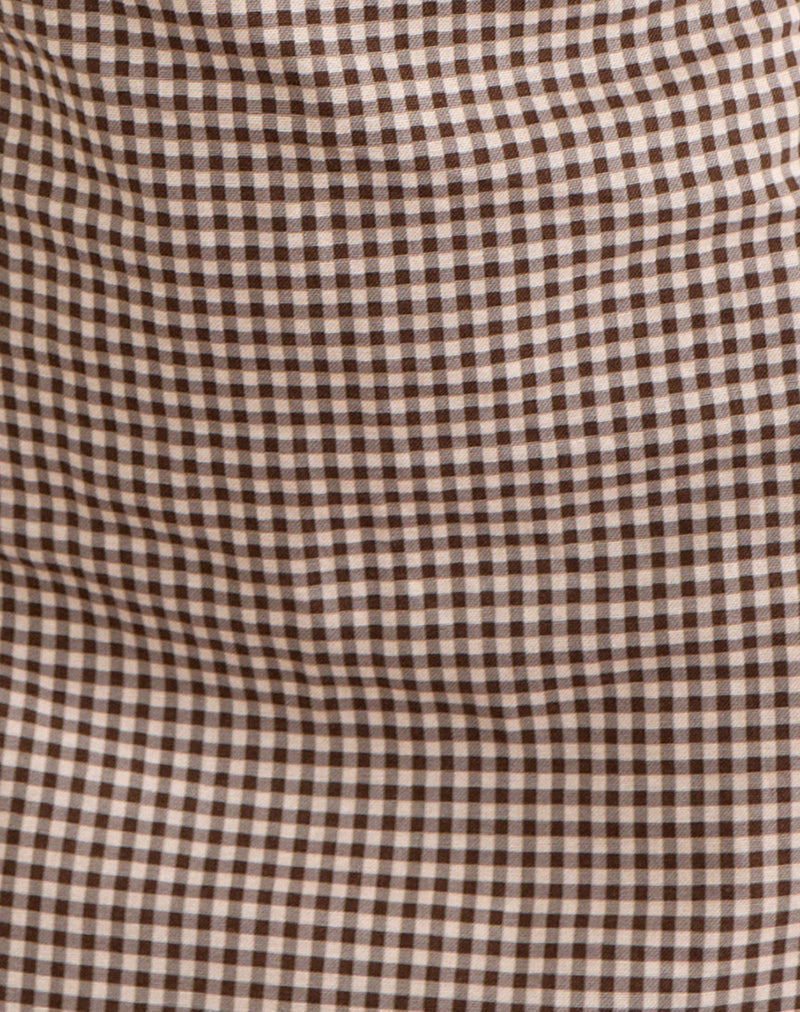 Image of Ayana Backless Mini Dress in Linen Brown Gingham