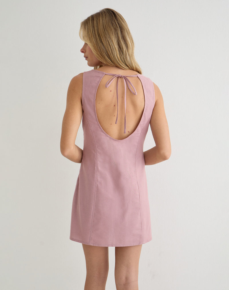 Image of Ayana Backless Mini Dress in Linen Dusty Rose