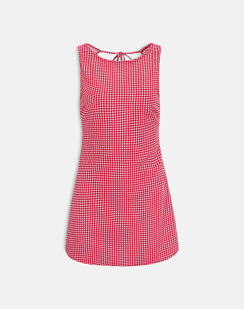 Image of Ayana Backless Mini Dress in Linen Red Gingham