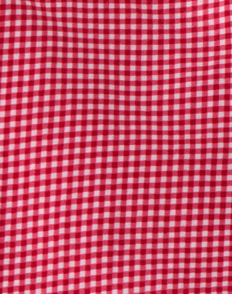 Image of Ayana Backless Mini Dress in Linen Red Gingham
