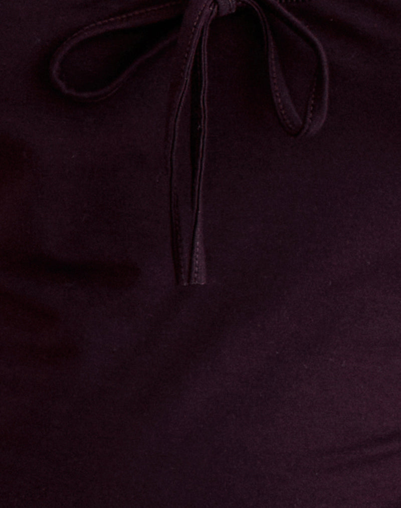 Image of Aye Plunge Long Sleeve Top with Ruched Neck in Redwood
