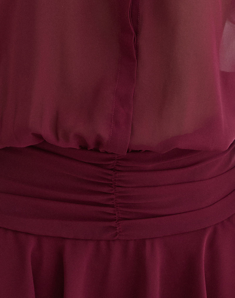Image of Azphira Long Sleeve Button Up Playsuit in Burgundy