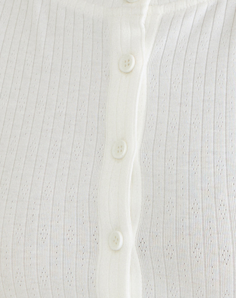 Image of Badia Long Sleeve Cropped Cardigan in Pointelle Knit White