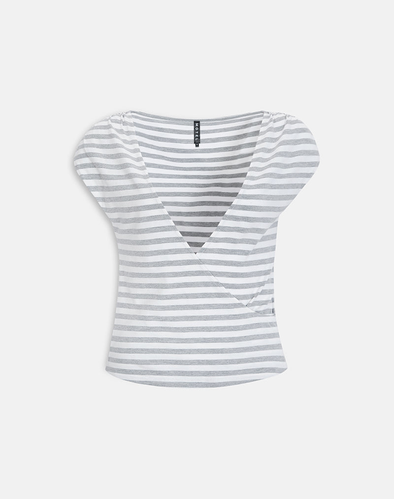 Image of Bahati Plunge Top in Stripe White and Grey