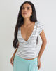 Image of Bahati Plunge Top in Stripe White and Grey