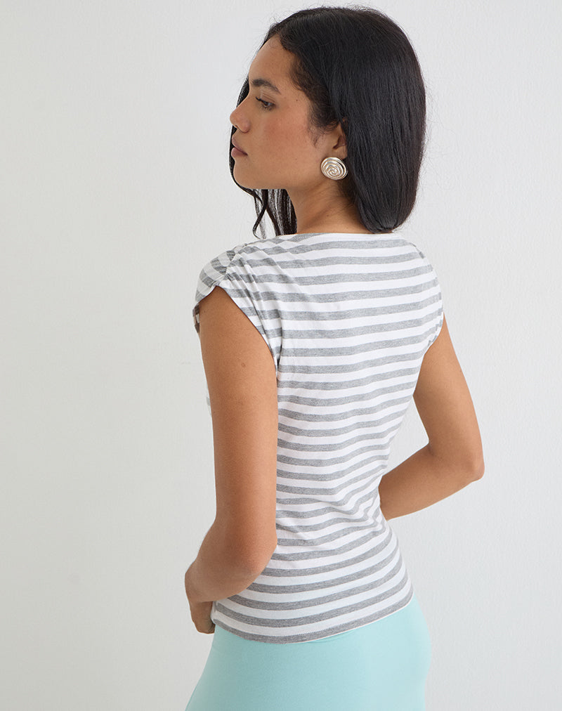 Image of Bahati Plunge Top in Stripe White and Grey