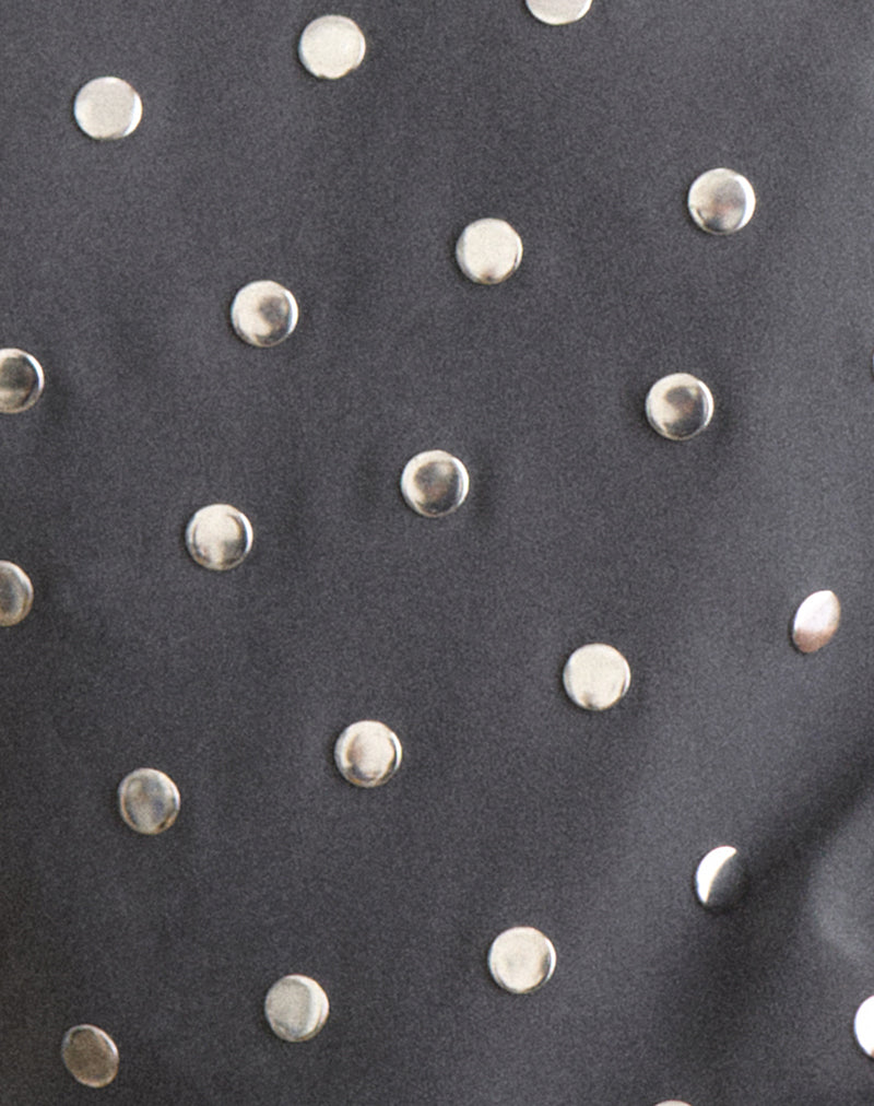 Image of Balia Asymmetric Short Sleeve Top in Studded Chiffon Dark Grey