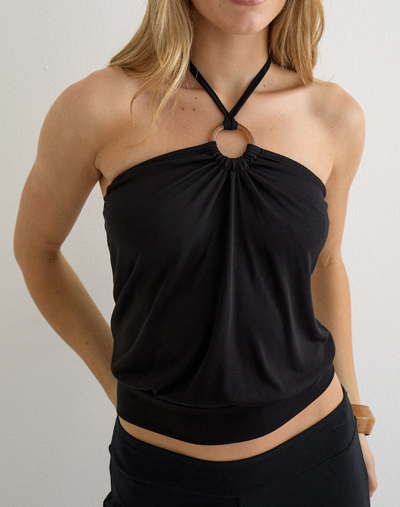 Image of Ballerie Halter Top in Cupro Black