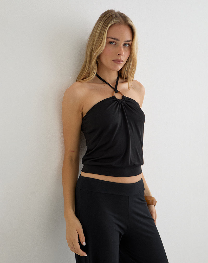 Image of Ballerie Halter Top in Cupro Black