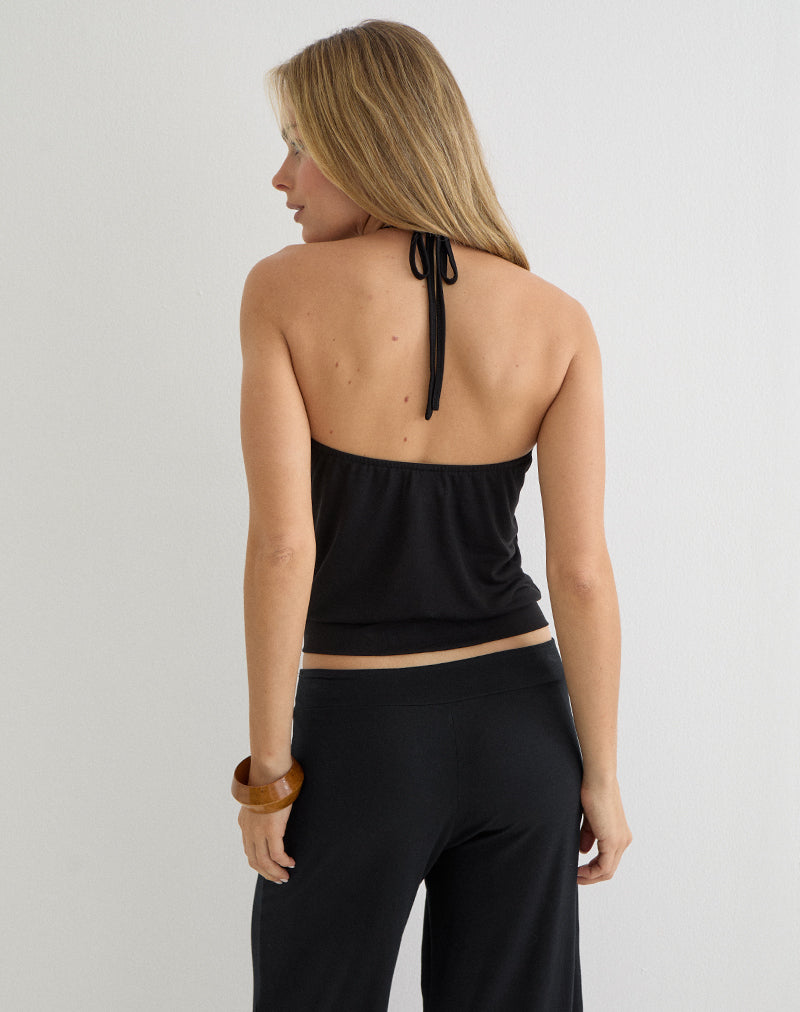 Image of Ballerie Halter Top in Cupro Black