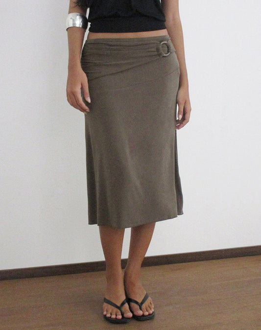 Image of Yusra Midi Skirt in Cupro Dark Brown