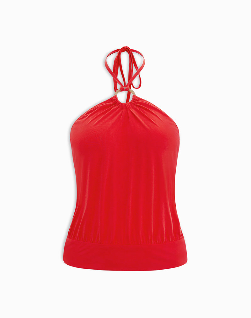 Image of Ballerie Halter Top in Cupro Red
