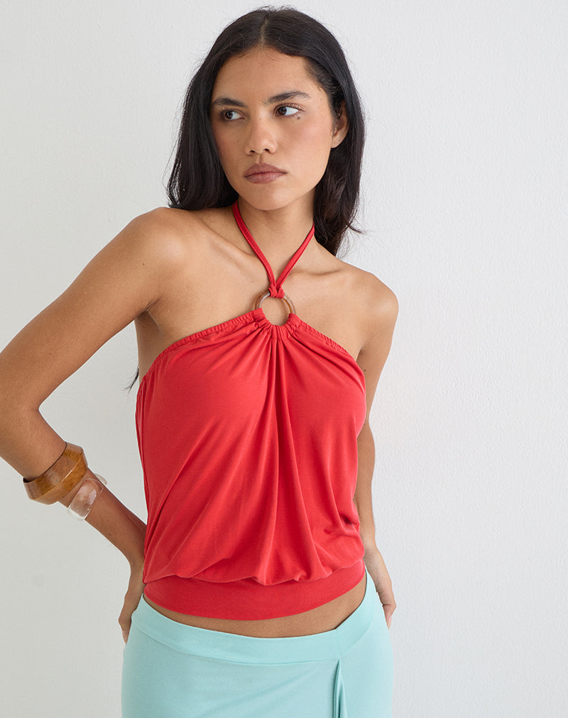 Image of Ballerie Halter Top in Cupro Red