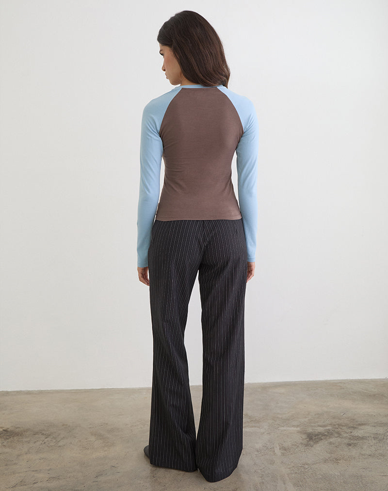 Image of Balqis Long Sleeve Top in Coffee Quartz Nantucket Blue Combinaton
