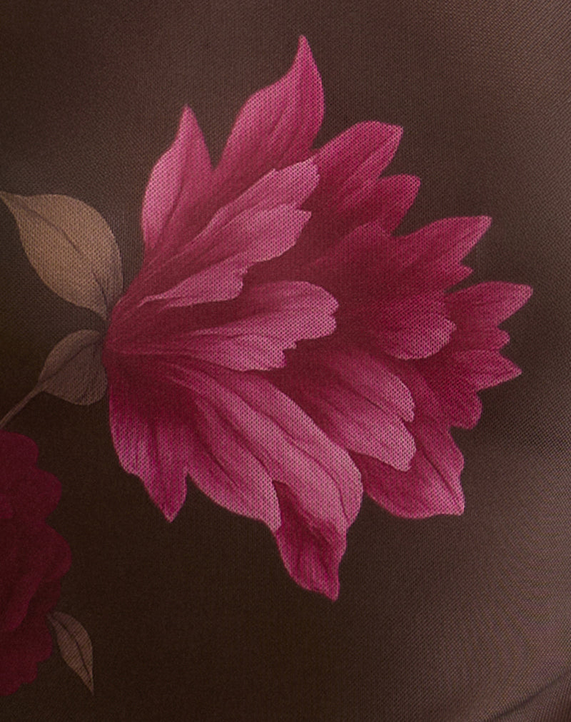 Image of Balsa One Shoulder Top in Brown with Pink Flower Print