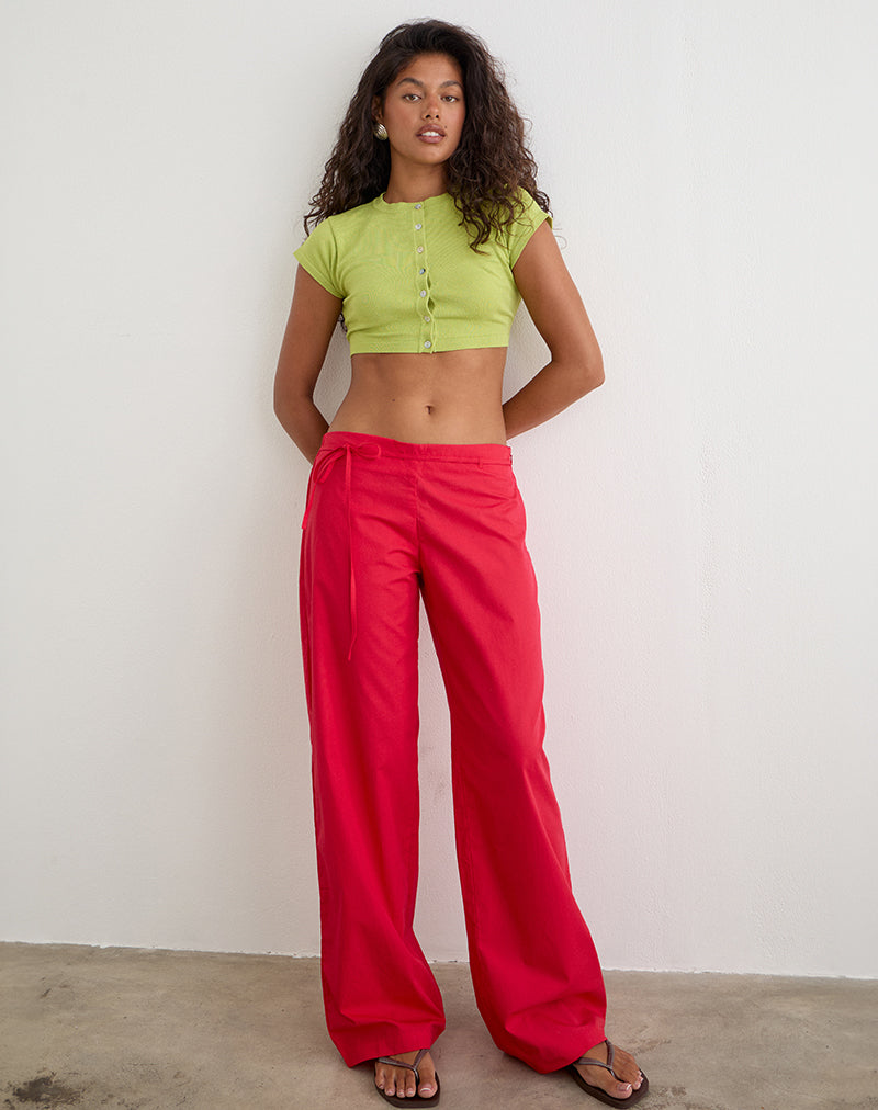 Image of Brun Trouser with Tie in Poplin Scarlet Red