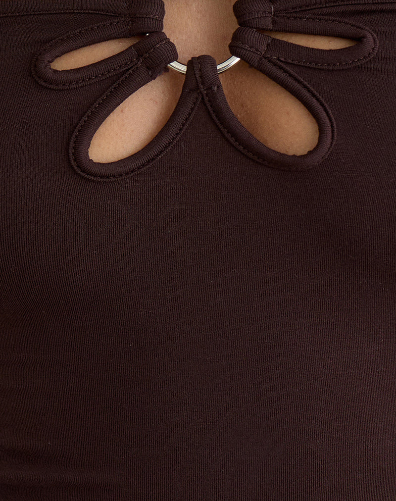 Image of Baya Halterneck Top with Flower Ring in Bitter Chocolate
