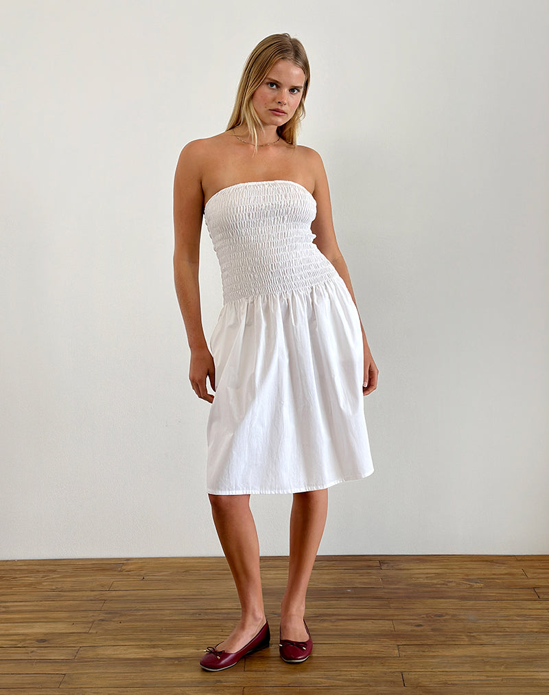 Image of Belesi Bandeau Midi Dress in Poplin White