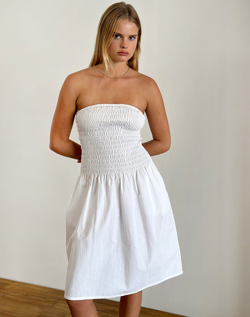 Image of Belesi Bandeau Midi Dress in Poplin White
