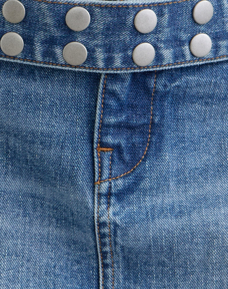 Image of Belted Denim Mini Skirt in Fade Blue