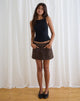 Image of Belted Denim Mini Skirt in Chocolate Brown