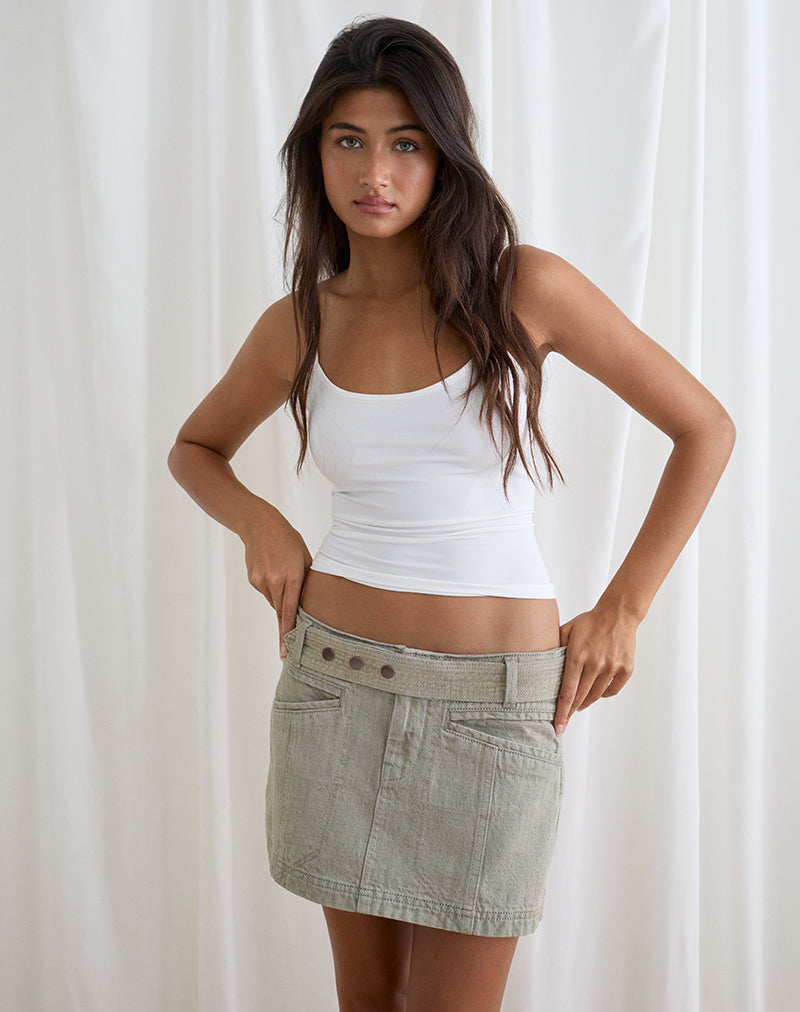 Image of Belted Denim Mini Skirt in Oat
