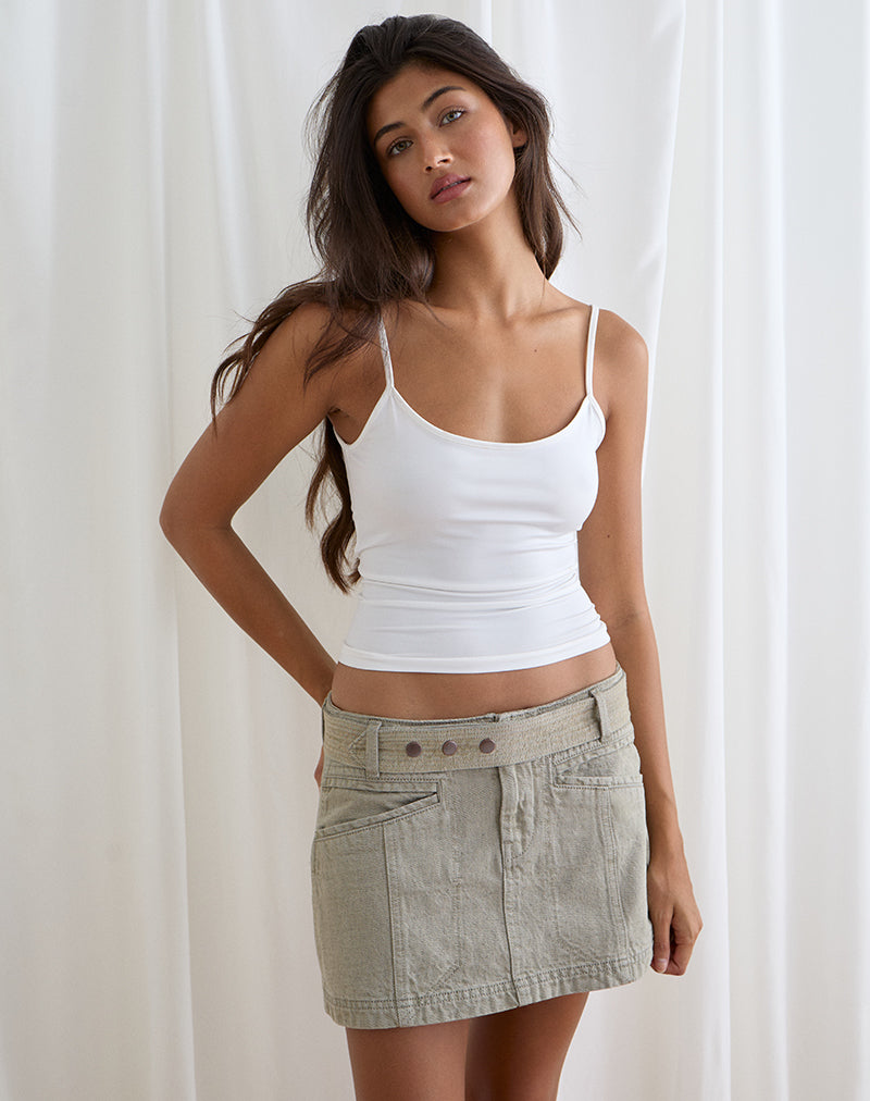 Image of Belted Denim Mini Skirt in Oat