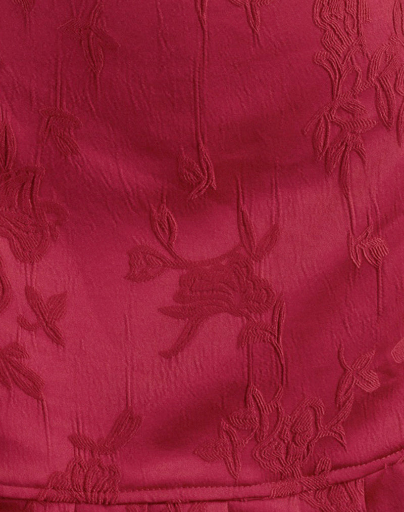 Image of Benian Mini Dress in Satin Jacquard Red