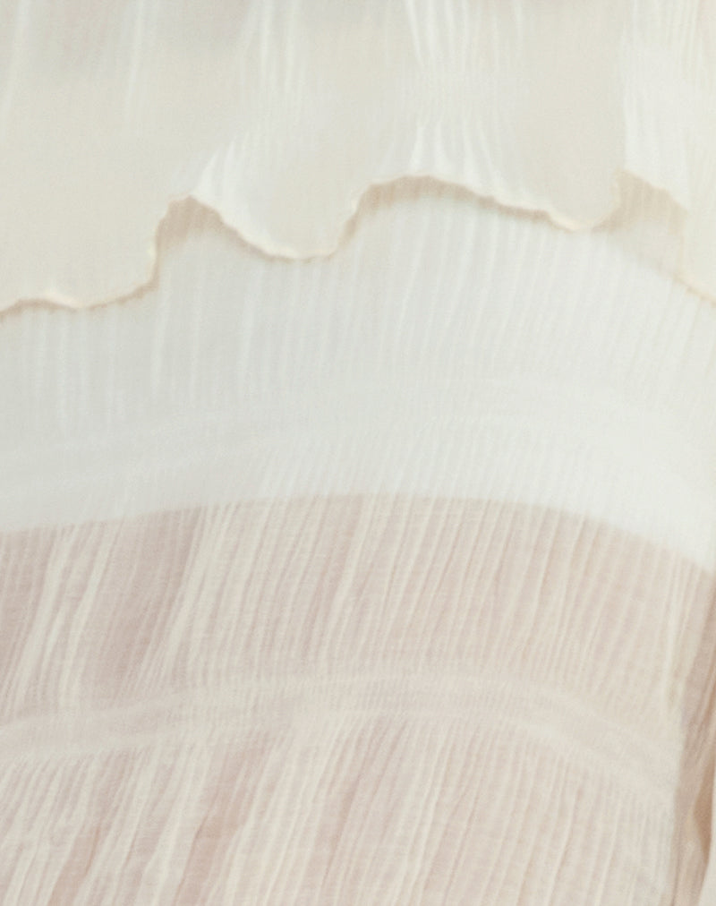 Image of Kalena Long Sleeve Bardot Top in Chiffon Plisse Ivory