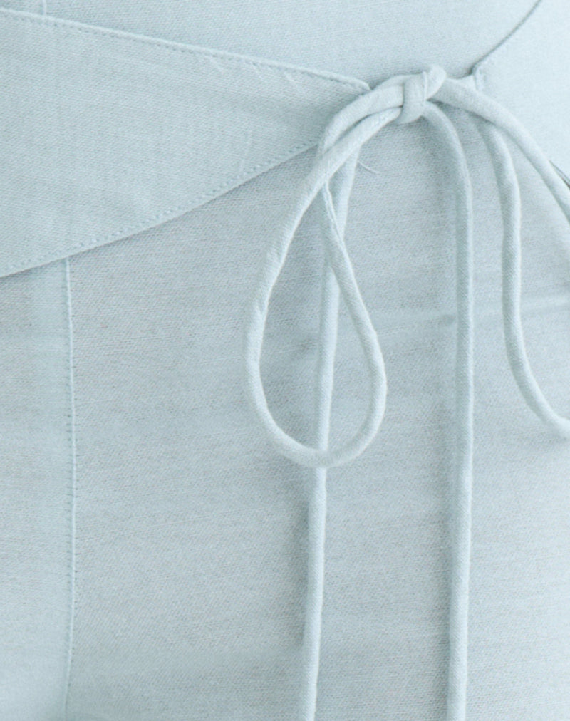 Image of Cursa Trouser in Linen Steel Blue with Belt