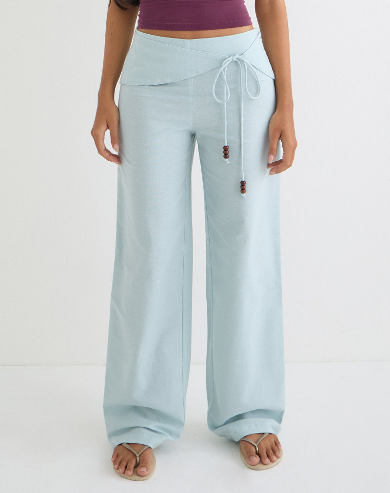 Image of Cursa Trouser in Linen Steel Blue with Belt