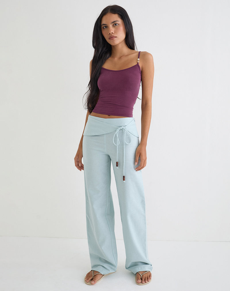 Image of Cursa Trouser in Linen Steel Blue with Belt