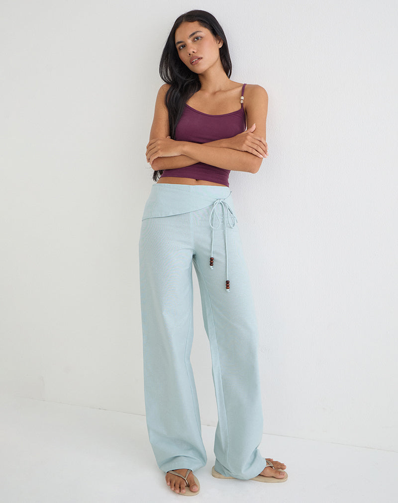 Image of Cursa Trouser in Linen Steel Blue with Belt