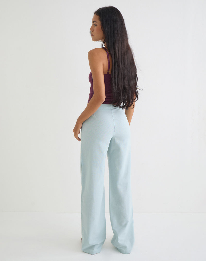 Image of Cursa Trouser in Linen Steel Blue with Belt
