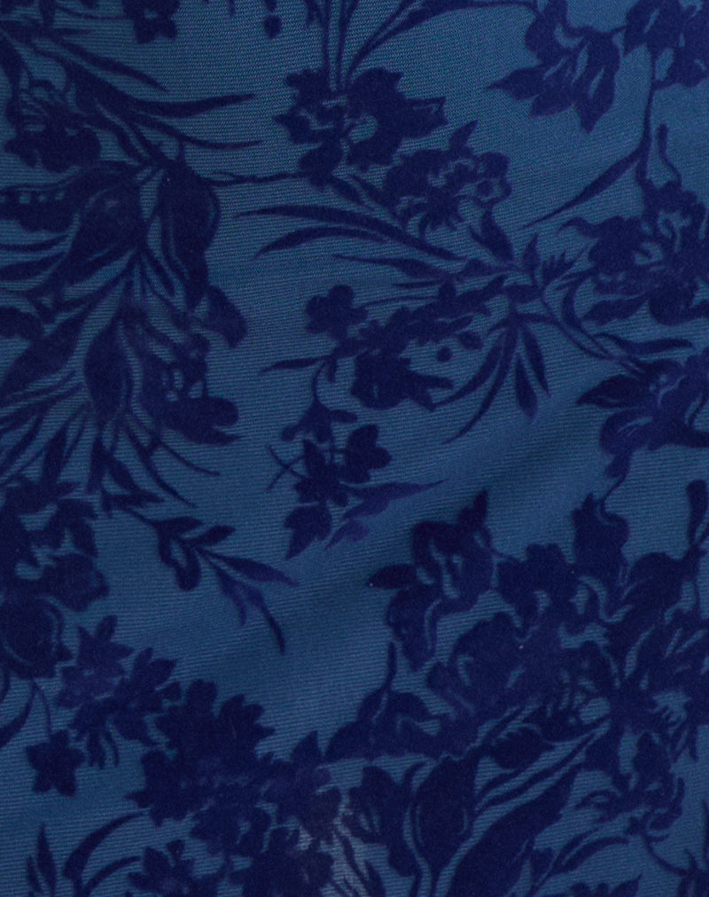 Image of Bindara Mini Dress in Navy with Midnight Leaf Flock