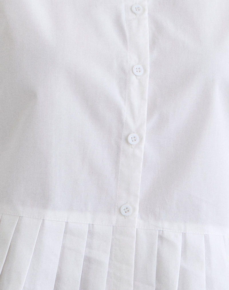 Image of Bisian Pleated Hem Shirt in Poplin White