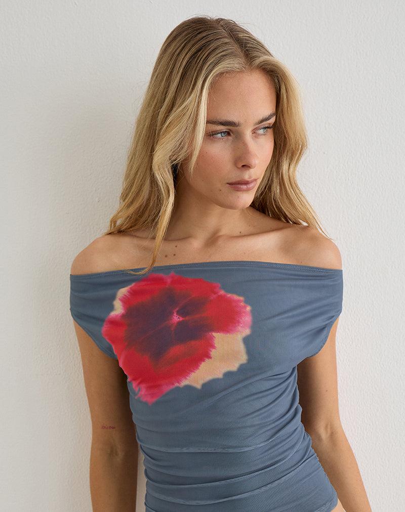 Image of Bisik Top in Grey with Big Petal Script