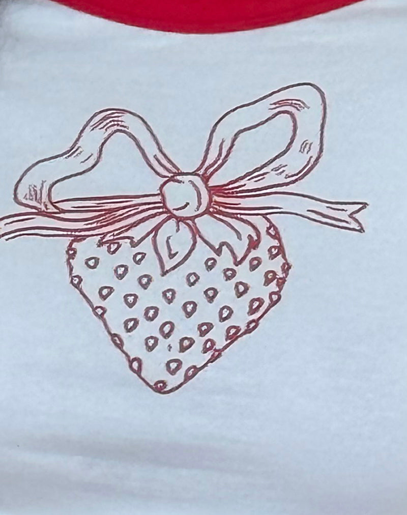 Image of Bitha Top in Powder Blue with Adrenaline Red Binding and Strawberry Bow Print
