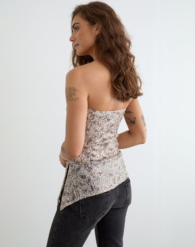 Image of Brilia Bandeau Top in Paisley Sequin Gold
